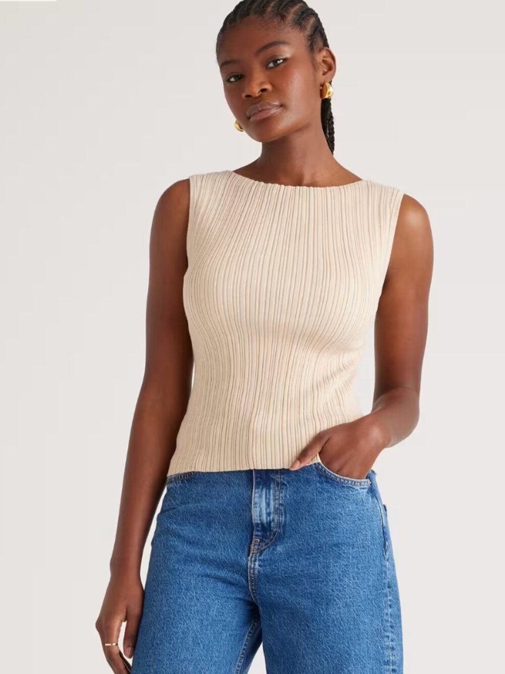 Quince Cotton Cashmere Ribbed Tank in Heather Oatmeal